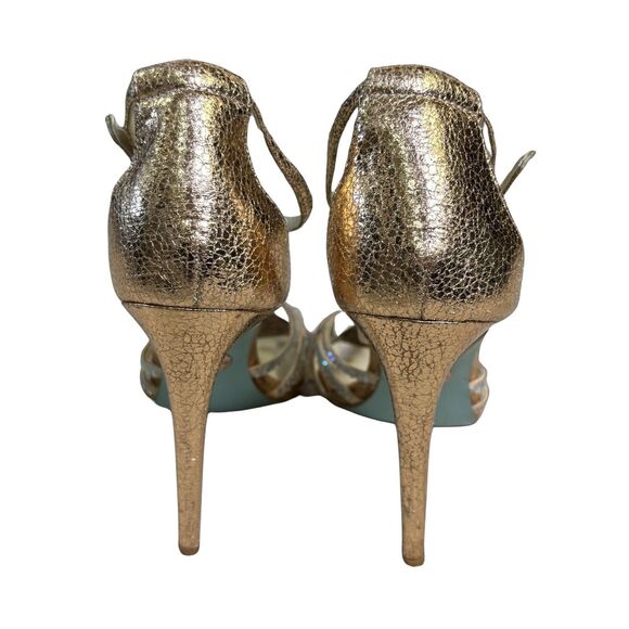 Betsey Johnson Women's High‎ Heel Shoes Sz 6 Gold Rhinestone T-Strap Dressy - Picture 6 of 11